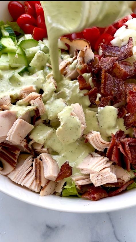 Kat Can Cook, Turkey Bacon Salad, Bacon Cobb Salad, Kat Can Cook Salad, Turkey Bacon Salad Recipes, Turkey Cobb Salad Recipe, Turkey Club Salad, Club Salad Recipe, Warm Spinach Salad With Bacon