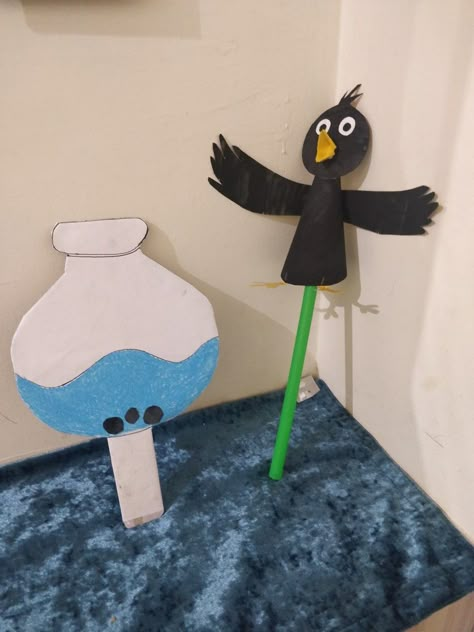 A Thrusty crow puppet Thirsty Crow Story Props, Crow Puppet, Thirsty Crow, Diwali For Kids, Story Props, School Kids Crafts, Puppets For Kids, Puppets Diy, Reading Festival