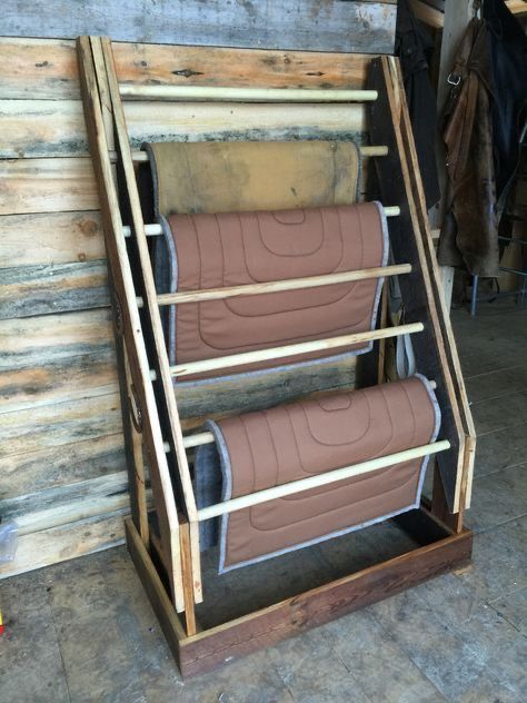 Blanket Storage Ideas, Tack Room Organization, Horse Tack Rooms, Horse Farm Ideas, Saddle Stand, Diy Horse Barn, Horse Barn Ideas Stables, Horse Barn Designs, Horse Shelter