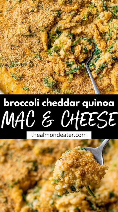 Broccoli Cheddar Quinoa, Broccoli Casserole Healthy, Quinoa Mac And Cheese, Spinach Mac And Cheese, Mac And Cheese Healthy, Cheddar Recipes, Vegetarian Recipes For Beginners, Christmas Side Dish Recipes, Broccoli Spinach