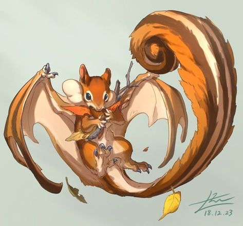 Mystical Animals, Mythical Animal, Cute Fantasy Creatures, Fantasy Beasts, A Squirrel, Creature Drawings, Fantasy Creatures Art, Fantasy Monster, Mythical Creatures Art