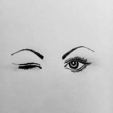 It's a pencil sketch of winking eyes Drawing Winking Eyes, How To Draw Winking Eyes, Wink Draw Eye Faces, How To Draw A Winking Eye, Winking Eye Drawing, Nose Ring Drawing, Wink Drawing, Winking Drawing, Eyes Sketch