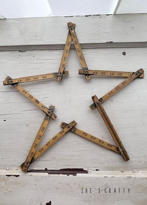 Vintage Ruler, Ruler Crafts, 5 Point Star, Old Cabinet Doors, Old Cabinets, July Decor, Wooden Stars, Vintage Star, Diy Crafts For Home Decor