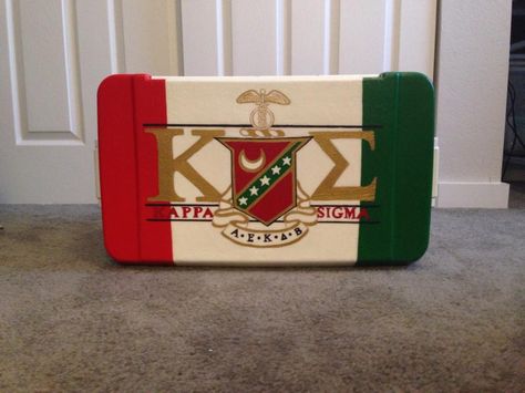 Kappa Sigma Sig Frat Fraternity Cooler Formal Flag Vegas Frat Cooler, Nashville Cooler, Cooler Formal, Beer Die Table, Painted Fraternity Coolers, Mountain Weekend Cooler, Nola Cooler, Kappa Sigma Fraternity, Fraternity Cooler