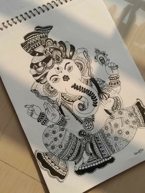 Ganpati Mandala, Aesthetic Mandala Art, Mother Aesthetic, Father's Day Drawing, Aesthetic Mandala, Simple Doll, Ganesha Drawing, Ganesh Art Paintings, Panda Drawing