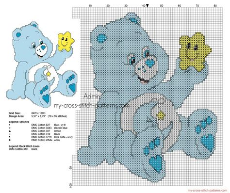 Bedtime bear Stitch Cross Stitch Pattern, Bedtime Bear, Free Cross Stitch Patterns, Care Bears Cousins, Patterns Simple, Stitch Cross Stitch, Disney Cross Stitch Patterns, Alfabet Letters, Pull Bebe