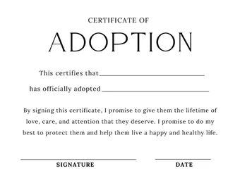 Stuffed Animal Adoption Certificate - Etsy Pet Adoption Certificate, Adoption Form, Adoption Papers, Adoption Certificate, Pinterest Templates, You're Amazing, Birth Certificate, Certificate Templates, Rodents