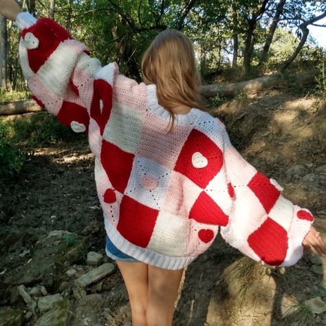 Crochet heart patchwork cardigan!!❤️❤️🎄🎄 This cardigan would make a perfect gift for any fashion lover.❤️ Shop 🔗 in bio :) #crocheting #crochet #Christmas #christmasgift #fashion #fashionista Crochet Valentine’s Day Cardigan, Crochet Heart Cardigan, Patchwork Crochet Cardigan, Heart Patchwork, Heart Cardigan, Patchwork Cardigan, Valentines Crochet, Crochet Set, Crochet Cardigan Pattern