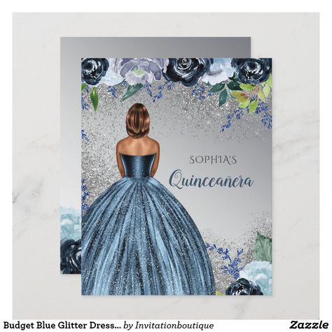 Blue Dress Sweet 16, Blue Glitter Dress, Blue Sparkle Dress, Dark Skin Blonde Hair, Dress Sweet 16, Blue Sweet 16, Quince Invitations, Dress Quinceanera, 16th Birthday Invitations