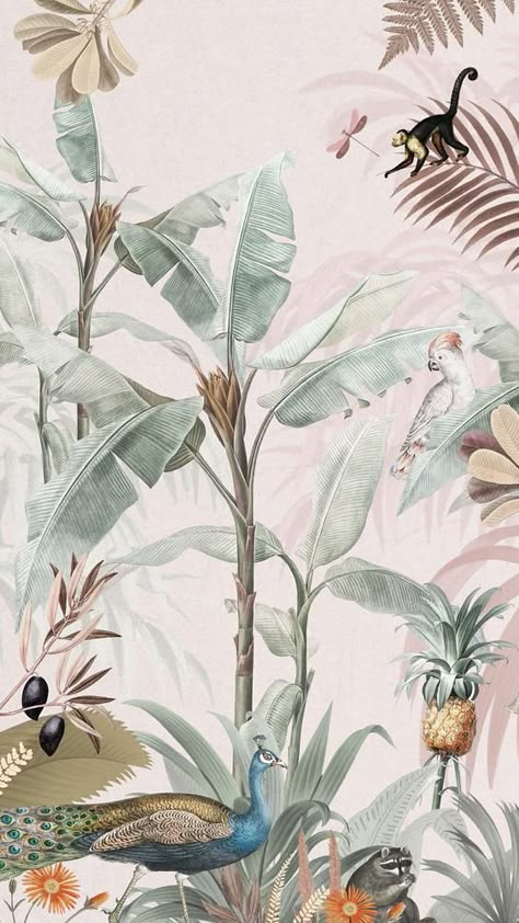 Wallpaper Pink Aesthetic, Olive Green Wallpaper, Coastal Luxe, Perjalanan Kota, Tropical Illustration, L Wallpaper, Tropical Background, Jungle Pattern, Neutral Wallpaper