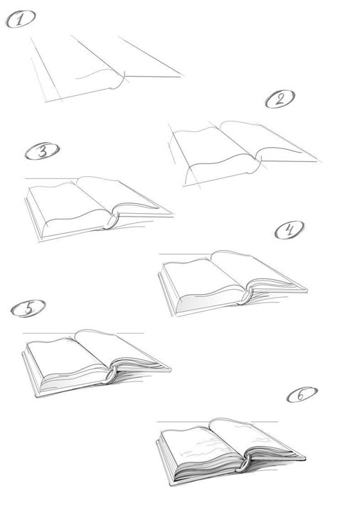 Sketching How To Step By Step, Book Drawing Reference Open, Drawing An Open Book, Drawing Of A Book Open, How To Draw Objects Step By Step, Sketch For Beginners Step By Step, Open Book Drawing Reference, How To Draw Paper, Learn How To Draw Step By Step