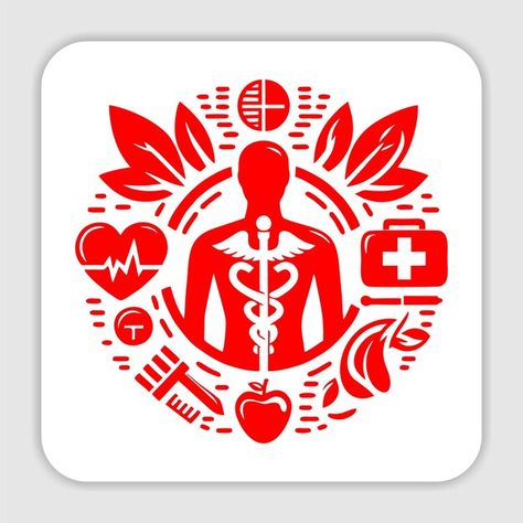 A red circle with a man on it that says ... | Premium Vector #Freepik #vector #medical-symbol #medical-logo #medical-health #health-logo Health Logo Inspiration, Medic Symbol, Medical Logos Inspiration, Health Symbol, Healthcare Logo, Medical Symbols, Medical Logo, Medical Health, Red Circle