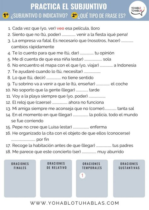 Esta ficha para practicar el subjuntivo es para un nivel intermedio B1. Descárgate las soluciones. Spanish lessons online. Present Subjunctive In Spanish, Subjunctive Spanish, Spanish Reading Comprehension, Spanish Classroom Activities, Learning Spanish Vocabulary, Spanish Worksheets, Spanish Verbs, Spanish Teaching Resources, Spanish Reading