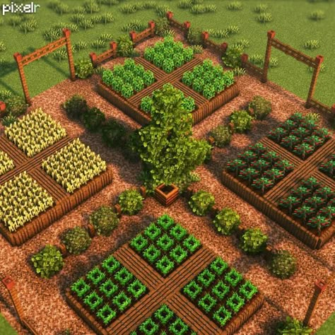 Gardens In Minecraft, Graden Idea Minecraft, Garden Idea Minecraft, Cute Garden Ideas Minecraft, Plant Farm Minecraft, Cute Garden Minecraft, Minecraft Garden Aesthetic, Minecraft Community Garden, Minecraft Rooftop Garden