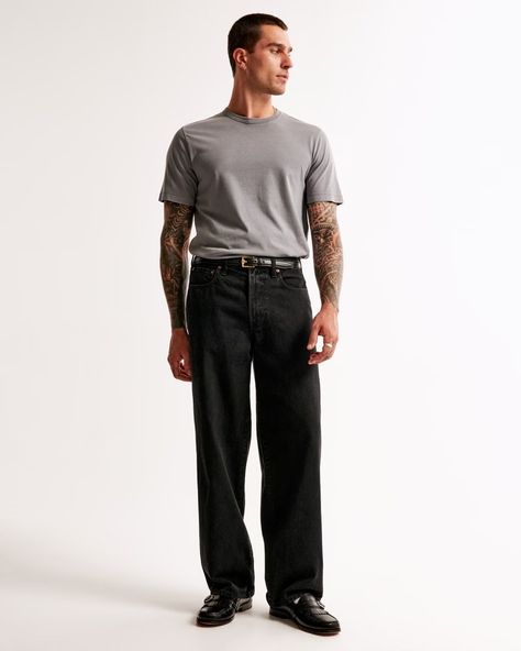 Men's Ultra Baggy Jean | Men's | Abercrombie.com Mens Jeans Baggy, Washed Jeans Outfit Men, Black Washed Jeans Outfit, Wash Jeans Outfit, Male Fits, Baggy Fit Jeans, Jeans Outfit Men, Baggy Jean, Men's Bottoms