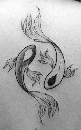 Koi Fish Ying Yang Drawing, Sea Otters Holding Hands Tattoo, Pisces Fish Tattoo For Men, Small Pisces Tattoos Fish, Simple Koi Tattoo, Pisces Tattoos Men, Yon And Yang Koi Fish Tattoo, Ying Yang Pisces Tattoo, Pisces Fish Drawing