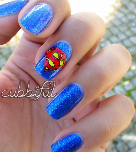 Supergirl Makeup, Superman Nails, Nail Art Designs Autumn, Autumn Nail Colours, Short Nail Art Designs, Nail Designs Coffin, Nail Art Short, Superman Costume, Dark Nail Designs