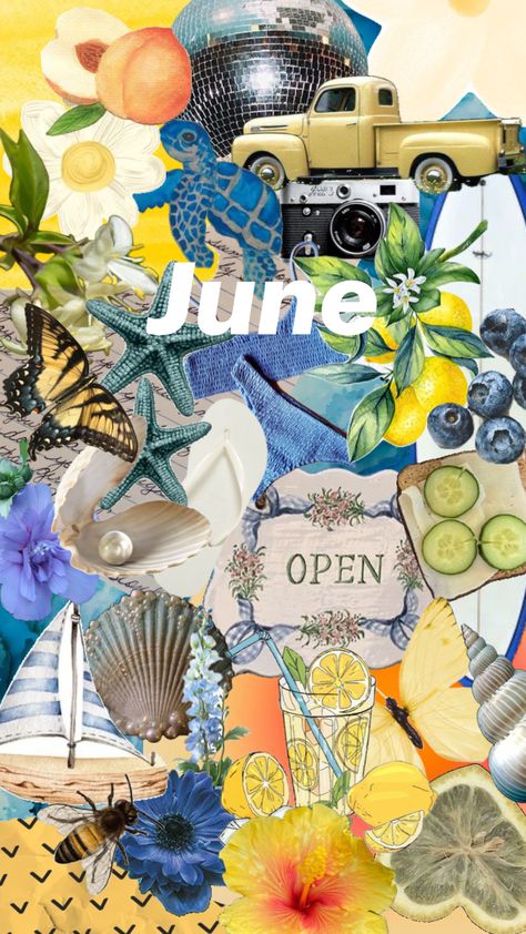 #summer #summervibes #summermoodboard #aestheticsummer #juneaesthetic #junevibes #summerinspo #blueaesthethic #yellowaethsetic June Inspo Board, June Aesthetic Wallpaper, June Collage, June Wallpaper Aesthetic, June Moodboard, June Aesthetic, Shuffles Summer, Summer Wallpapers, Cute Wallpapers For Ipad