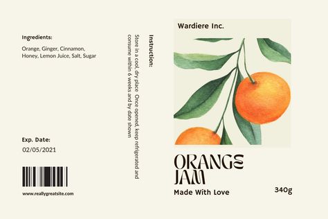 Watercolor Packaging, Jam Packaging, Tea Website, Orange Jam, Watercolor Orange, Fruit Labels, Packaging Template Design, Honey Packaging, Packaging Label Design