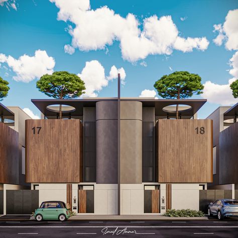 Row Housing Elevation Design, Banglow Elevation, Twin House Design, Row House Design, Twin House, Modern Residential Architecture, Modern Tropical House, Row Houses, Architecture Elevation