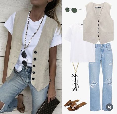 Elegant Denim Shorts Outfit, Waist Vest Outfits For Women, Outfits With Vests For Women, Waistcoat Outfit Women, Waistcoat Outfit, Vest Outfits For Women, Stylish Outfits For Women Over 50, Mode Casual, Cooler Look