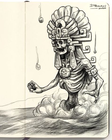 Mayan Art Drawing, Aztec Skull, Aztec Art Drawings, Aztec Artwork, Mayan Tattoos, Mexican Art Tattoos, Aztec Tattoo Designs, Maya Art, Aztec Warrior