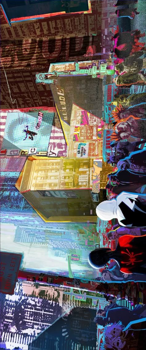 Horizontal Spiderman Wallpaper, Spider Punk Background, Spiderman Across The Spider Verse Comic, Spiderverse Landscape, Spiderman Across The Spider Verse Background, Comic Wallpaper Desktop, Spiderverse Background Art, Spider Punk Wallpaper Laptop, Spiderman Into The Spiderverse Wallpaper