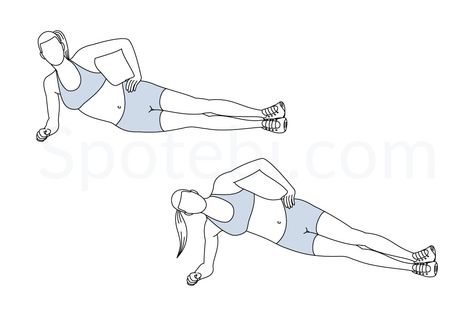 Side plank hip lifts exercise guide with instructions, demonstration, calories burned and muscles worked. Learn proper form, discover all health benefits and choose a workout. http://www.spotebi.com/exercise-guide/side-plank-hip-lifts/ Hip Flexor Exercises, Oblique Crunches, Oblique Workout, Best Workout Plan, Crunches Workout, Back Fat Workout, Calories Burned, Side Plank, Plank Workout