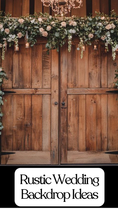 charming rustic wedding backdrop Farmhouse Backdrop Ideas, Simple Wedding Backdrop Ideas, Trendy Wedding Backdrop, Country Wedding Backdrop, Photo Wall Backdrop Ideas, Stages For Wedding, Diy Barn Backdrop, Rustic Backdrop Ideas, Western Backdrop Ideas