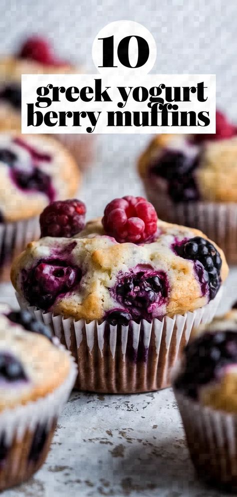 A photo of a  Greek Yogurt Berry Muffins a healthy muffins recipes Greek Yogurt Muffins Healthy, Healthy Berry Muffins, Healthy Muffins Recipes, Berry Muffin Recipe, Honey Muffins, Greek Yogurt Muffins, Healthy Muffin, Berry Muffins, Healthy Yogurt