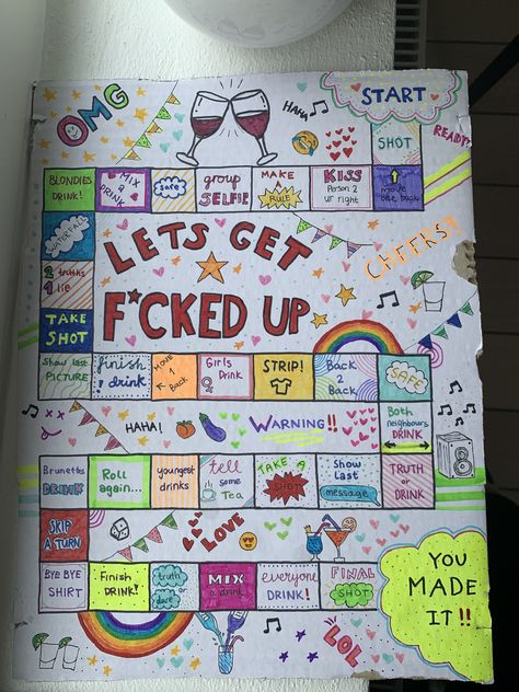 drinking board game diy dice candyland tipsy board game ideas Drinkopoly Diy, Lets Get F Up Game Board Drinking, Birthday Board Game, Drinking Images, Drunk Games, Drinking Board Games, Girls Night Games, Games At Home, Fun Sleepover Games