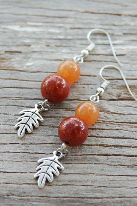 Chevron Nails, Orange Autumn, Metalsmithing Jewelry, Jewelry Making Earrings, Gold Leaf Earrings, Fall Earrings, Autumn Leaf, Red And Orange, Homemade Jewelry