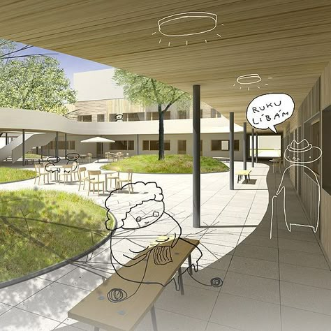 Elderly Home Design Concept, Home For Elderly, Elderly Care Center, Community Space Design, Rehabilitation Center Architecture, Inteior Design, Senior Living Interior Design, Hospital Architecture, Healthcare Architecture