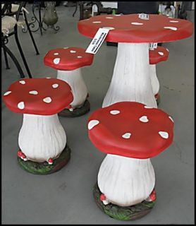 New Mushroom Outdoor Furniture Set Toadstool Table 4 Chairs Children Setting on PopScreen Toadstool Table, Summertime Decor, Frog House, Fairy Garden Birthday Party, Outdoor Furniture Set, Play Outside, Diy Backyard Landscaping, Cement Crafts, Mushroom Decor