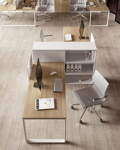 Modern Office Workstations, Small Workstation Office, Office For Two People Layout Business, Small Corporate Office Design Layout, Office Space Divider Ideas, Small Office Workstations Design, Corporate Office Design Concept, Modern Office Workstations Design, Office For 4 People