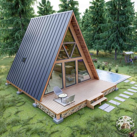 ✨Discover the charm of minimalist living with our Modern A-Frame Cabin House Architectural Plans, designed for those looking to create their own cozy sanctuary in just 20x21 feet. This DIY blueprint includes a spacious loft, ideal for maximizing space in your tiny home, and invites you to embrace a simpler lifestyle--start your journey towards building your dream cabin today!✨ FEATURES : * Size: 20' X 21' W * 1 Living room / Kitchen * 1 Bedroom / Loft * 1 Bathroom * 1 Technical room * 1 Terrace Small Cabin Plan, Modern A Frame Cabin, Tiny Home Plans, Modern A Frame, Cabin Plans With Loft, Plumbing Plan, Cabin Plan, Tiny House Plan, A Frame House Plans