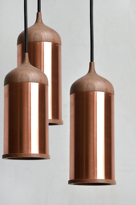 Copper Lighting Trend - Steven Banken Copper Lamp Wood Pendants, Copper Pendant Lamp, Lampe Art Deco, Copper Lamp, Copper Wood, Communal Table, Lights Hanging, Copper Tube, Copper Design