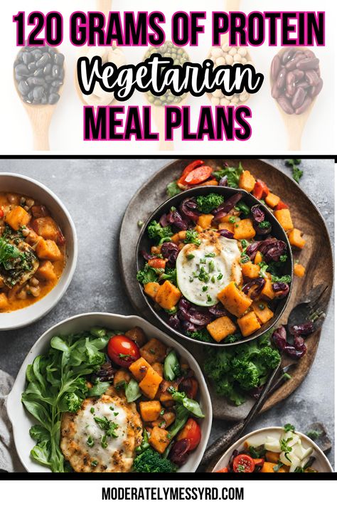 The power of a plant-based diet is on the rise! Whether you're a vegetarian or just trying to eat more plant-based meals, prioritizing protein - especially reaching 120 grams of protein per day- can be challenging. This post includes 120 grams of protein vegetarian meal plans with recipe ideas with at least 20 grams of protein per serving. Plant Based Bodybuilding Meal Plan, Protein Dense Vegetarian Meals, Easy High Protein Veggie Meals, Protein Options For Vegetarians, Vegetarian Macros Meal Plan, 20 Grams Of Protein Meals, 100 Grams Of Protein A Day Vegetarian, 1800 Calorie Meal Plan Vegetarian, 30g Protein Vegetarian Meals