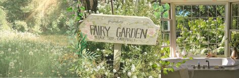 aesthetic cottagecore fairy garden plants green twitter header layout Cottagecore Cover Photo, Cottagecore Aesthetic Header, Fairy Banner Aesthetic, Garden Header Aesthetic, Garden Twitter Header, Plant Banner Twitter, Spring Twitter Header, Spring Notion Header, Garden Header