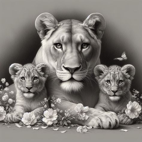 Lioness And Two Cubs Tattoo, Lion Cubs Tattoo Design, Lioness Cub Tattoo, Lioness With Cubs Tattoo, Lioness And Cubs Tattoo, Lion Leg Tattoo, Lioness Art, Lioness And Cub Tattoo, Lion Cub Tattoo