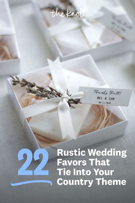 If your big day will take place at a ranch or mountain lodge, or your wedding style is a little boho or country, these rustic wedding favors will be fitting gifts for you guests. From wood to burlap and personalized seed packets to cute jars of honey, these are the best party favors for a rustic wedding. Rustic Wedding Giveaways Gift Ideas, Diy Rustic Wedding Favors, Rustic Fall Wedding Favors, Rustic Wedding Favors For Guests, Western Wedding Favors, Best Party Favors, Outdoor Wedding Favors, Rustic Party Favors, Barn Wedding Favors