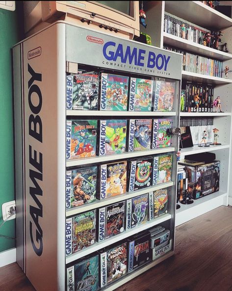 Retro Game Bedroom, Gameboy Display, Game Collection Display, Y2k Images, Video Game Shelf, Game Packaging, Video Game Organization, Video Game Storage, Video Game Room Decor