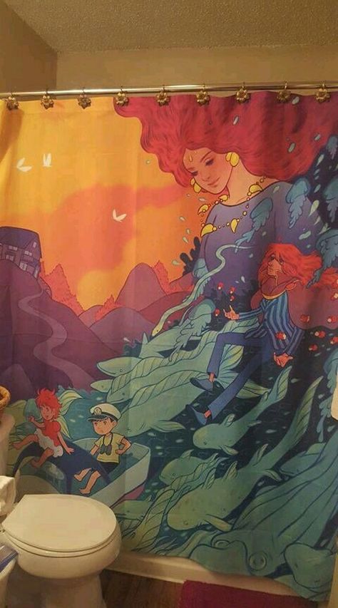 Ponyo Bathroom, Ponyo Decor, Ghibli Living Room, Studio Ghibli Bathroom, Ghibli Bathroom, Jen Bartel, Staring At You, Studio Ghibli Art, Ghibli Art