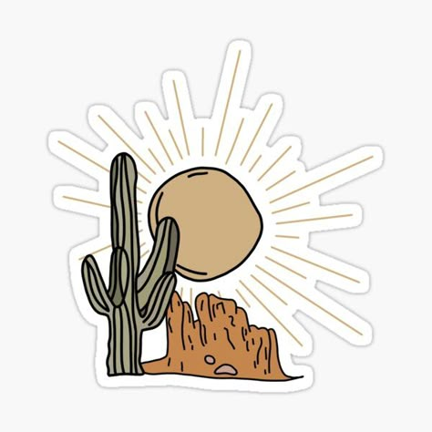 Desert Stickers, Cowboy Stickers, Summer Prints Wallpaper, Sun Landscape, Cactus Stickers, Happy Stickers, Sticker Inspo, Desert Sun, Stickers Cool