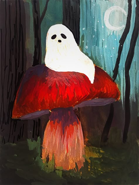 Mushroom Painting, Fall Canvas Painting, Minimal Painting, Funny Paintings, Art Village, Flower Painting Canvas, Crayon Art, Halloween Painting, Small Canvas Art