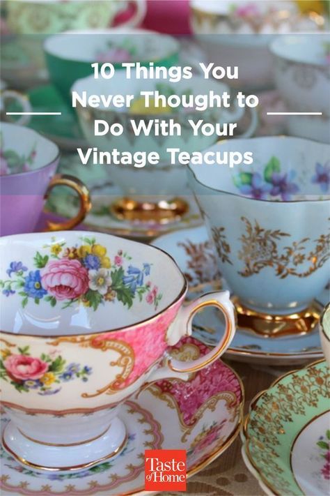 Tea Cup Decorations, Tea Cup Drawing, Coffee Cup Crafts, Tea Cup Display, Cup And Saucer Crafts, Teapot Crafts, Candles Cake, Tea Display, Teacup Gardens