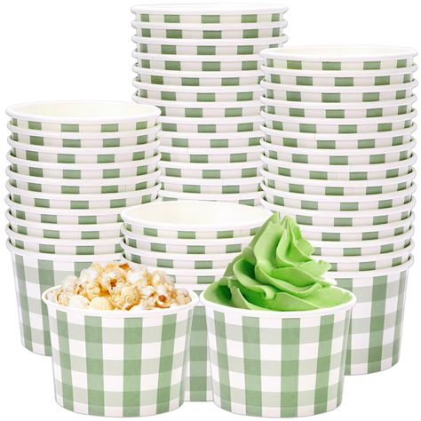 PRICES MAY VARY. Abundant Quantity - The package comes with 50pcs paper snack bowls, the quantity is quite sufficient, perfect to meet your holiday needs and replacement demands Sage Green Plaid Appearance - Mainly colored in sage green and printed with plaids,this fresh color and look make the paper bowl widely accepted and can be applied for many occasions without discord Sturdy to Use - These food serving bowls are made of durable and sturdy cardboard which is oil-proof and waterproof.They ca Sage Green Snack Table, Matcha Party Decorations, Shes Been Scooped Up Centerpieces, Paper Plate Woven Bowl, Sage Paper Plates, Bride Shower, Paper Bowls, Ice Cream Bowl, Snack Bowls