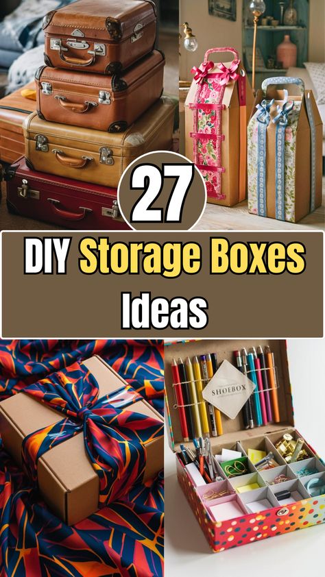 27 DIY Storage Boxes Ideas – The DIY Desire Storage Boxes Ideas, Box Making Ideas, Upcycle Boxes, Storage Box Ideas, Diy Storage Box, Diy Storage Containers, Creating Storage, Diy Organizers, Crafting Table