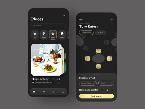 Application for people who don't want to wait for their dishes or book tables by phone 📞 #app #booking #delicious #delivery #eat #food #listing #meal #nutrition #places #restaurant Creative App Design, Onboarding App, Coin App, Social App Design, Hotel Booking App, Mobile Restaurant, Restaurant App, Book Restaurant, Ux App Design