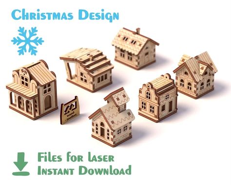 Little Christmas Houses Ver2 6 Pieces Laser Files Wooden - Etsy Christmas Village Template, Wooden Christmas Village, Fairytale House, Cute Little Houses, Christmas Houses, Laser Cut Wood Crafts, Laser Files, Laser Engraved Ideas, Wooden Houses